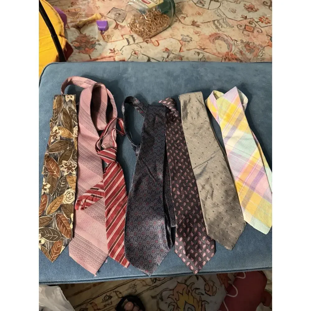 Vintage 60s Thru Y2k Necktie Lot of 60 Silk, Cotton, Fat, Poly, Abstract, Stripe